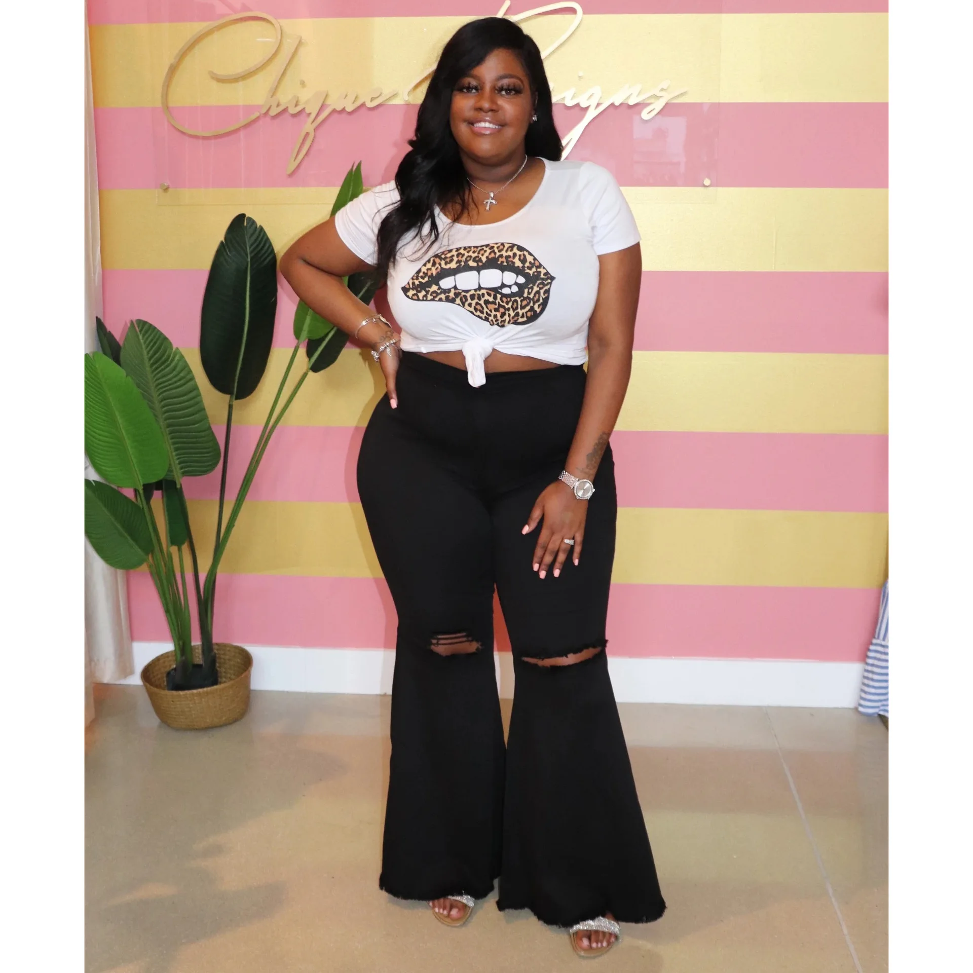 black plus size flare pants