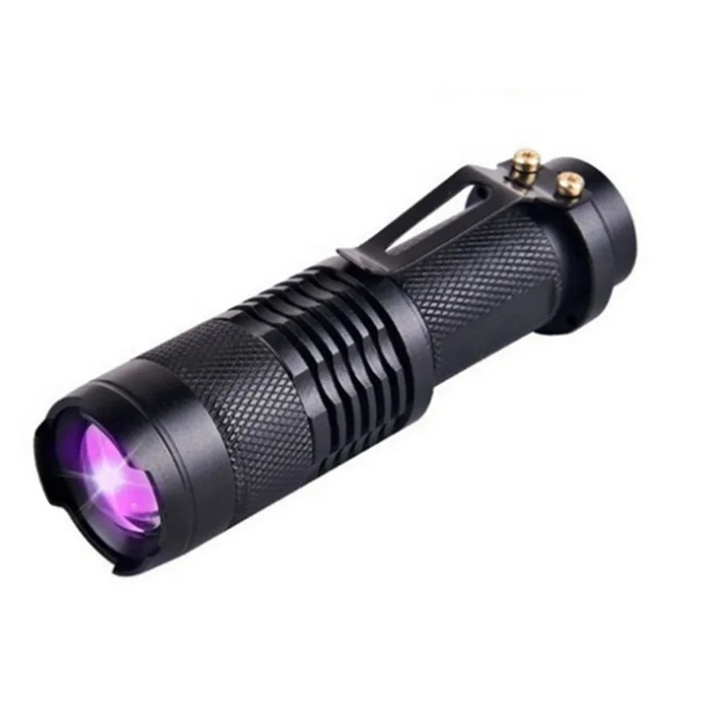 Mini 395nm zoomable UV led torch light waterproof ultra violet flashlight AA battery purple flashlights