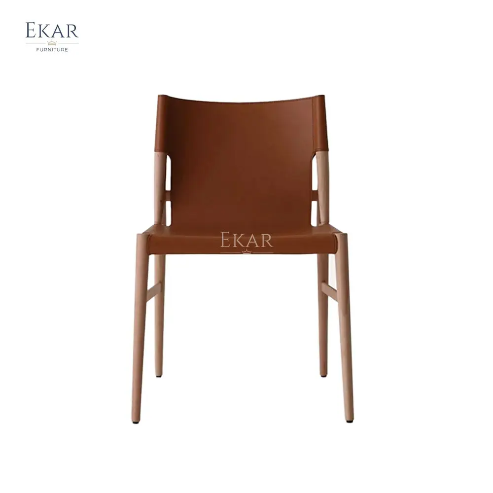 product tailor made minimalist nordic solid beech wood frame saddle leather balcony leisure dining chair502-60