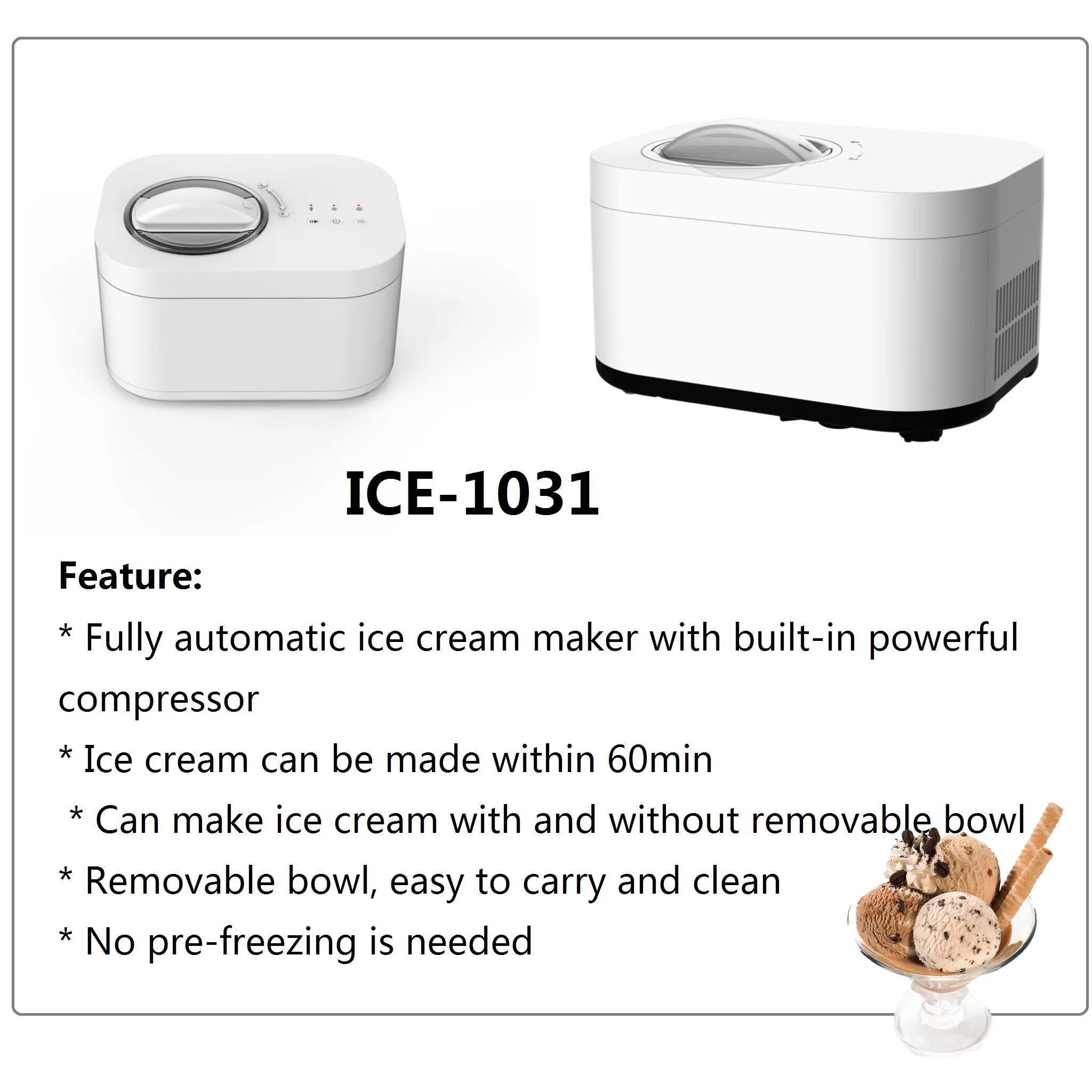 Fully Automatic Ice Cream Machine Builtin Compressor For Stable