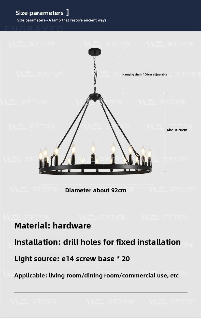 product american style industrial black round pendant chandelier for living room restaurant bedroom-6