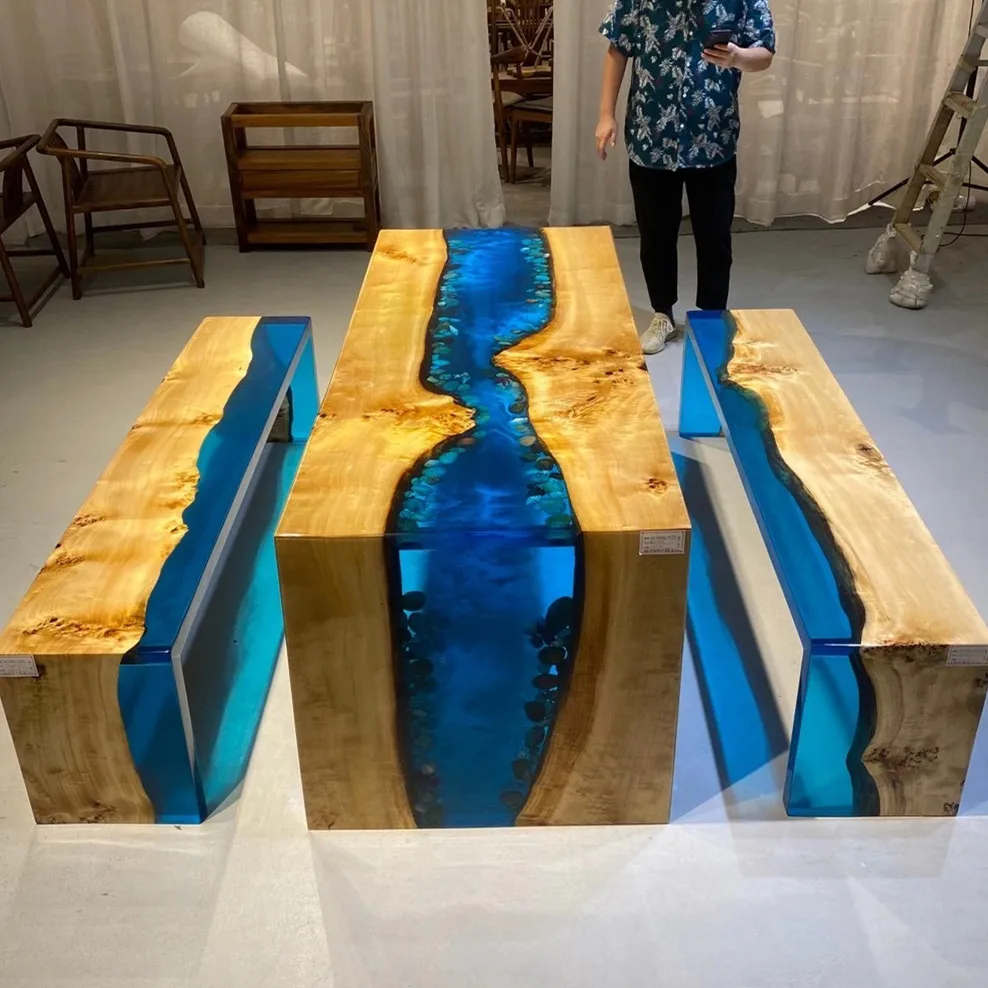 South American black walnut solid wood dining tables top blue