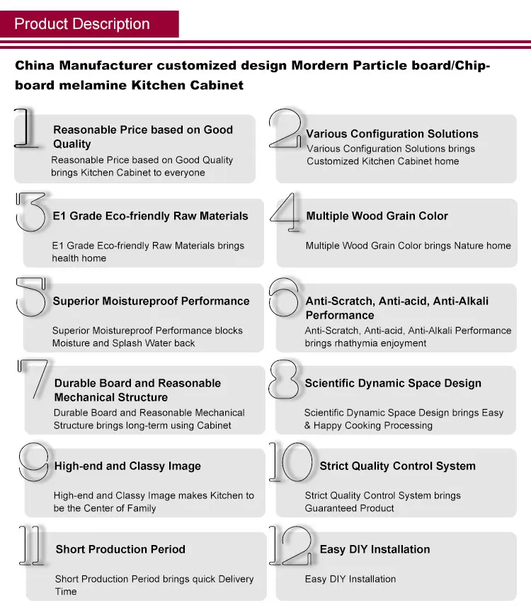 China Manufacturer customized design Modern Particle board Chipboard melamine Kitchen Cabinet