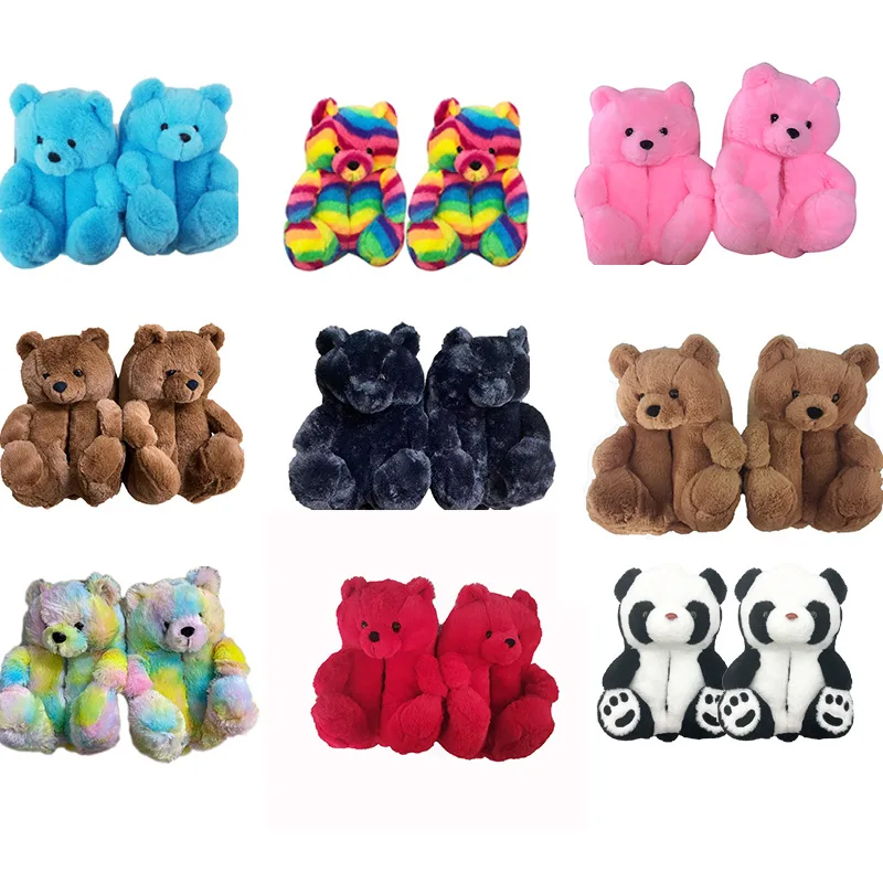 Pink Teddy Bears Plushs Slippers Shoes 2020 Cheap Teddy Bear Slippers Brown Indoor Lady Shoe
