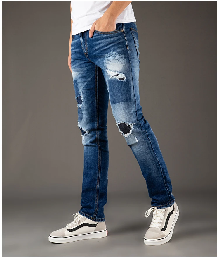 Mens Skinny Jeans 2019 Super Skinny Jeans Men Ripped Stretch Denim Pants Elastic Waist Big Size European