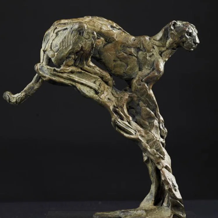 bronze jump cheetah sculpture