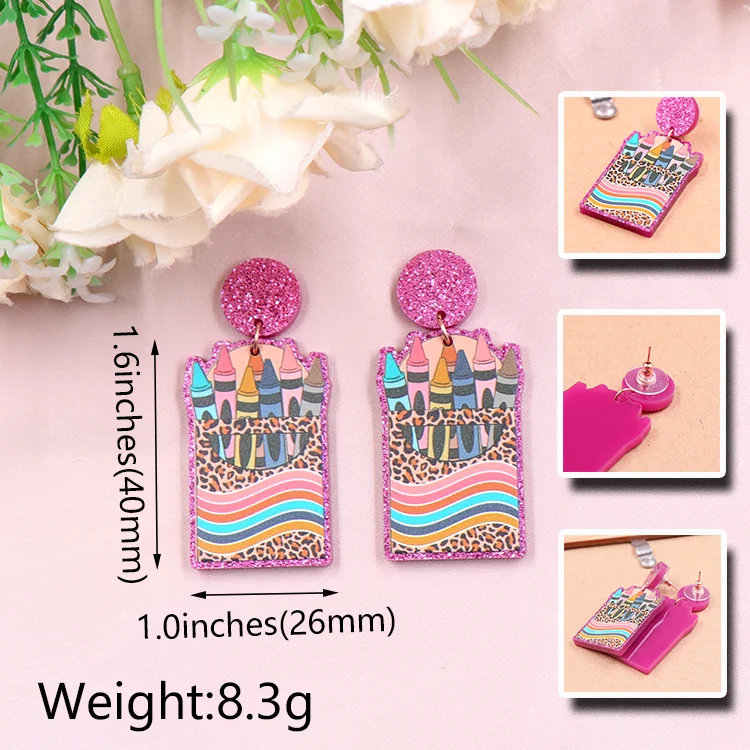 ERS663ER1456 High quality Crayon Jewelry For Teacher's Day Gift Acrylic Earrings manufacture