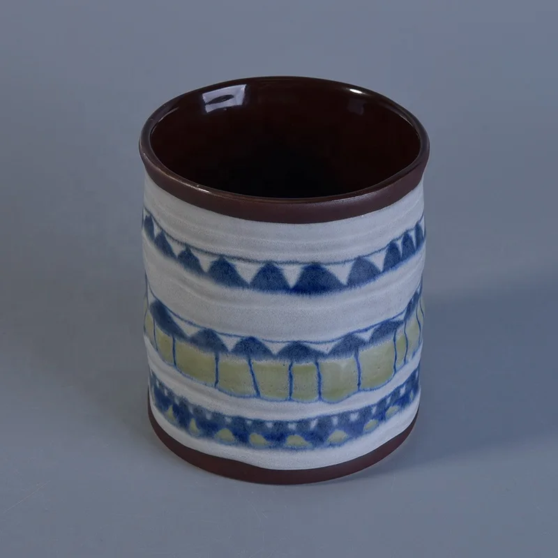 Vintage glaze painted ceramic candle jar cylinder home decoration