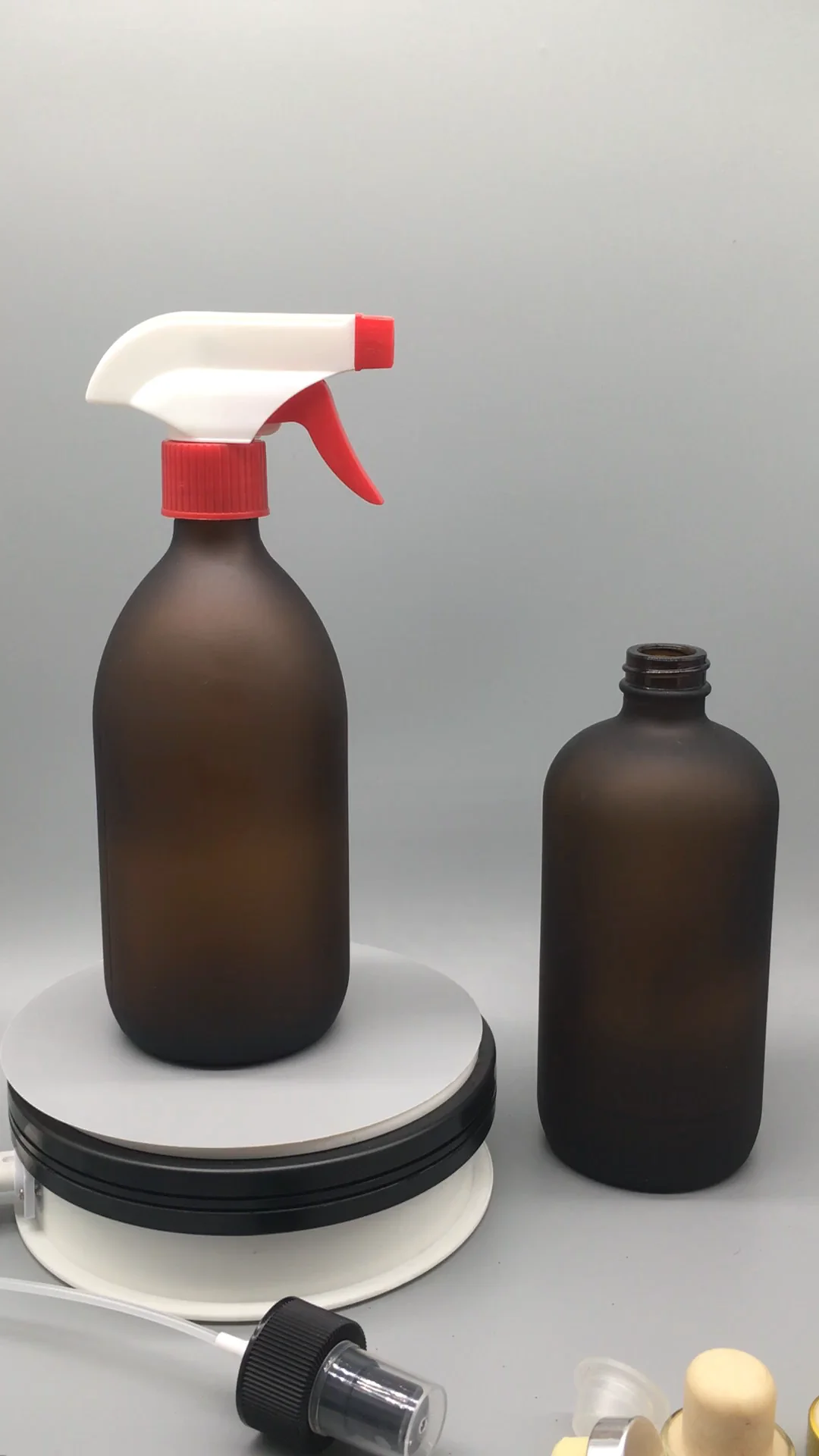 Empty 300ml 500ml Amber Glass Shampoo Wash Hand Lotion Pump Bottle