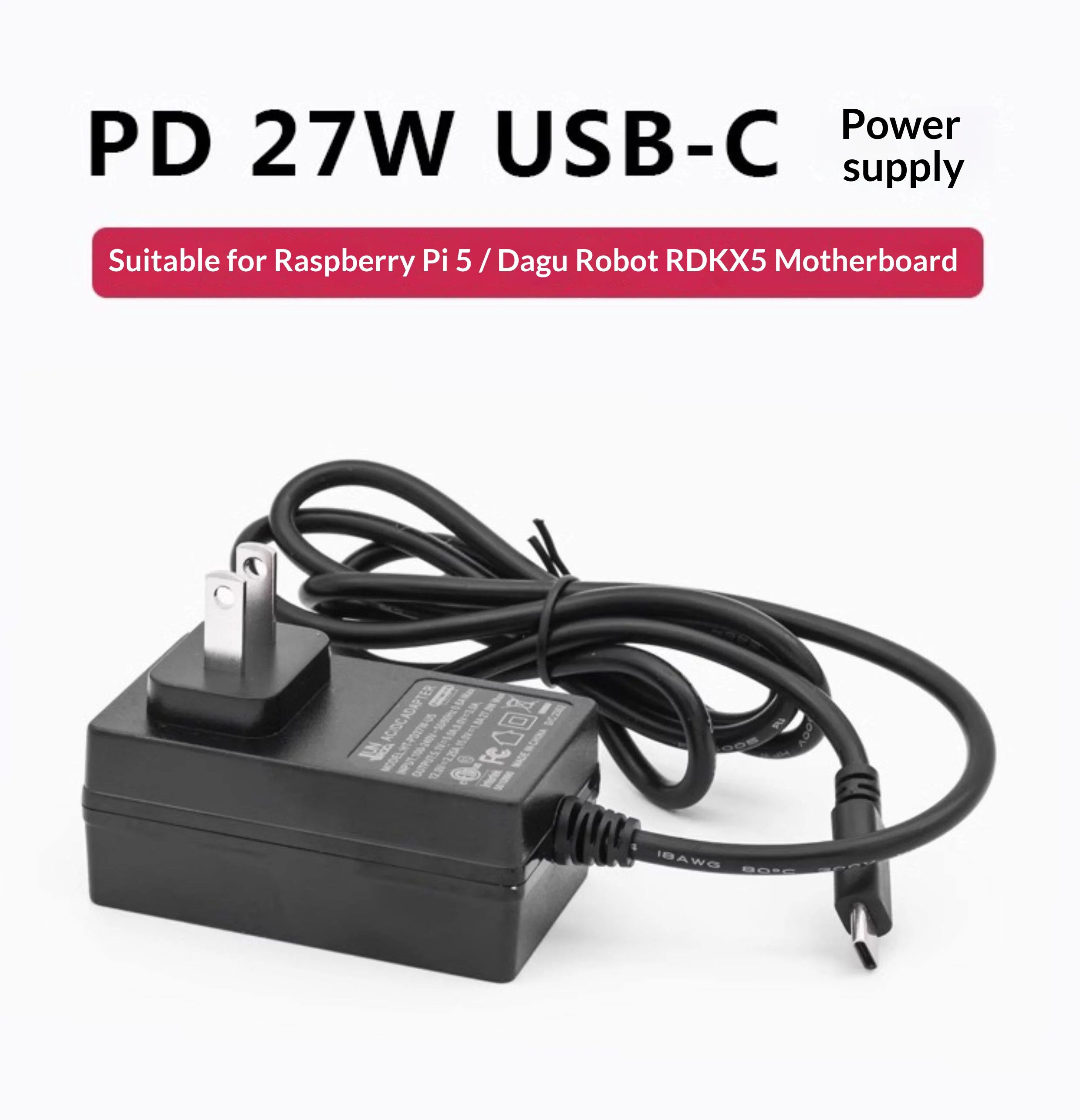 Raspberry Pi 5th Generation USB-C PD 27W Power Supply Adapter for ...