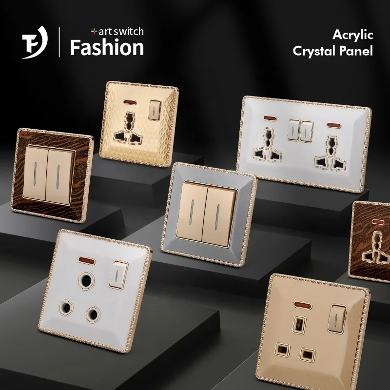 Black Walnut Doorbell Switch Socket W/neon British Acrylic Wall Switch