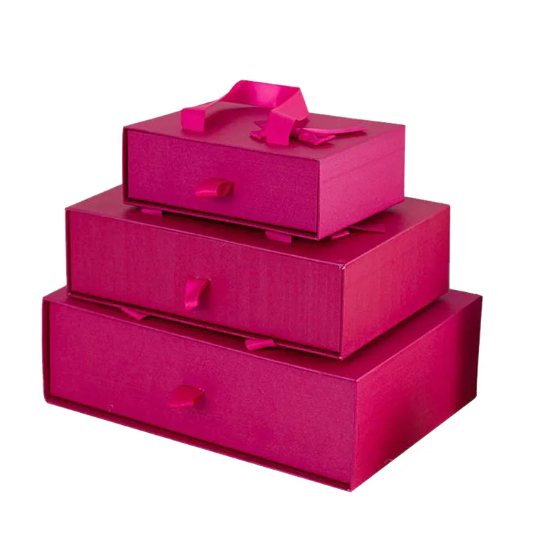 

Paper Drawer Type Box with handle and ribbon,50 Pieces, Pink