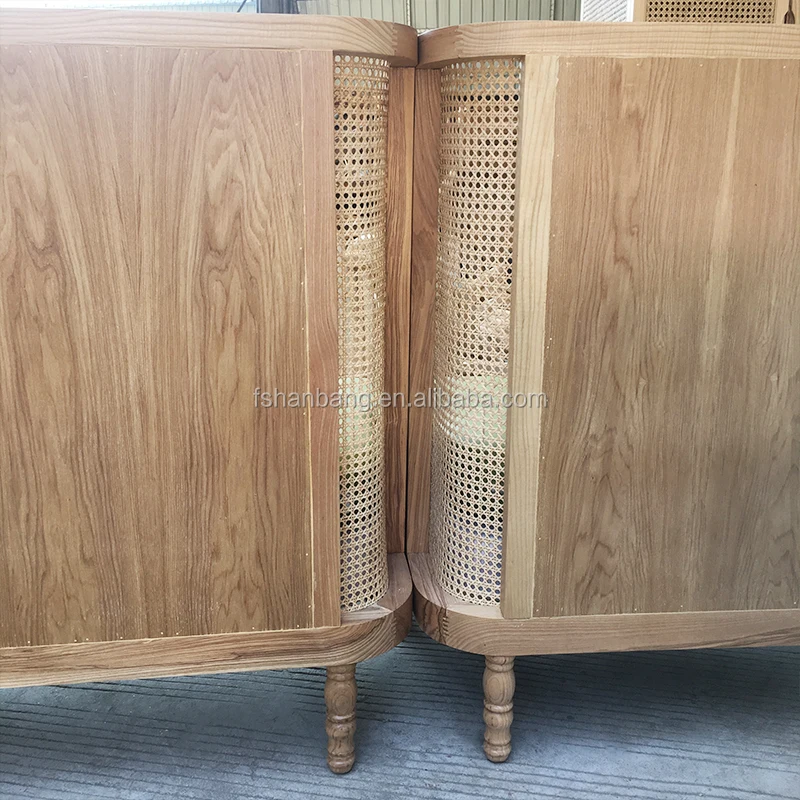 Cafe Restaurant Nordic 2 Seater Wooden Cane Leather Booth Sofa