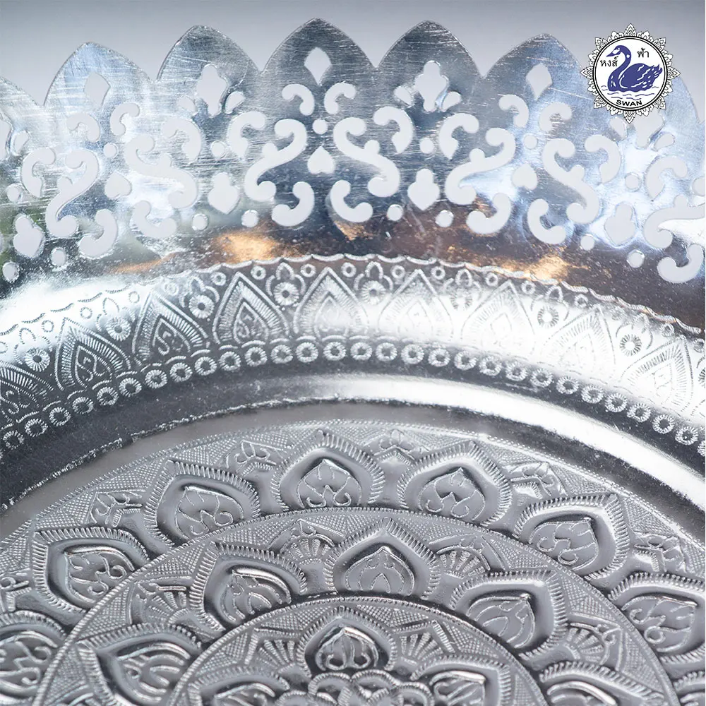 Buddhism Thai Product Sacredperforated Pedestal 38 Cm. Silver Color Round Aluminium For Serving