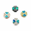 Wholesale micro CZ pave Four Leaf Clover pendant charms fire opal jewelry findings components for bracelet making