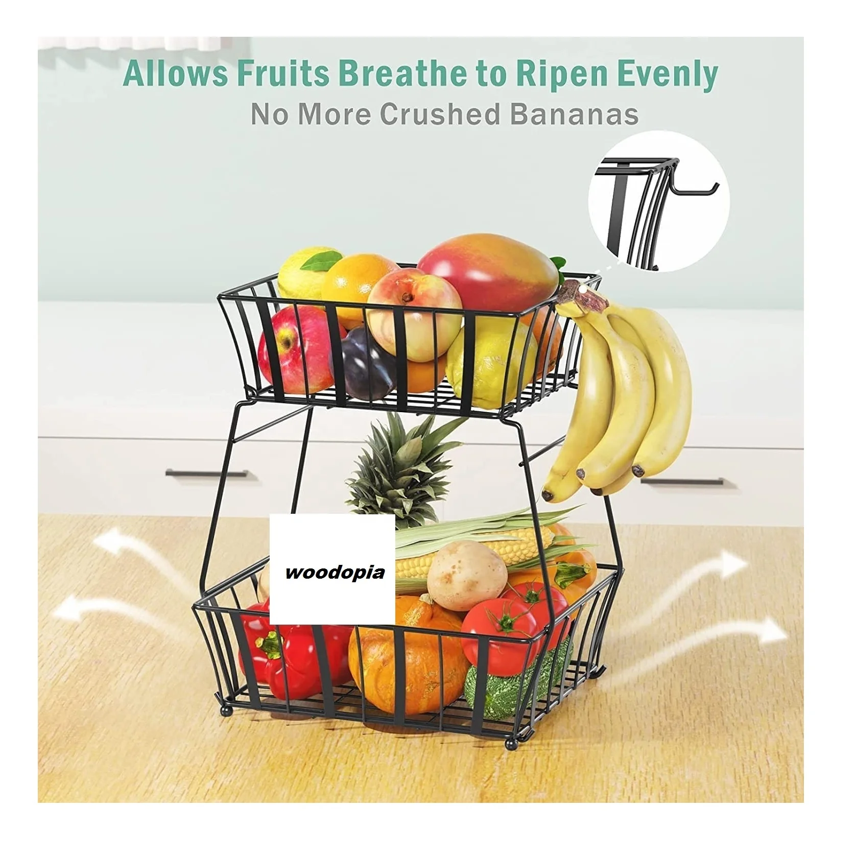 Dual Fruits Basket And Vegetables Storage Square Fruit Baskets For
