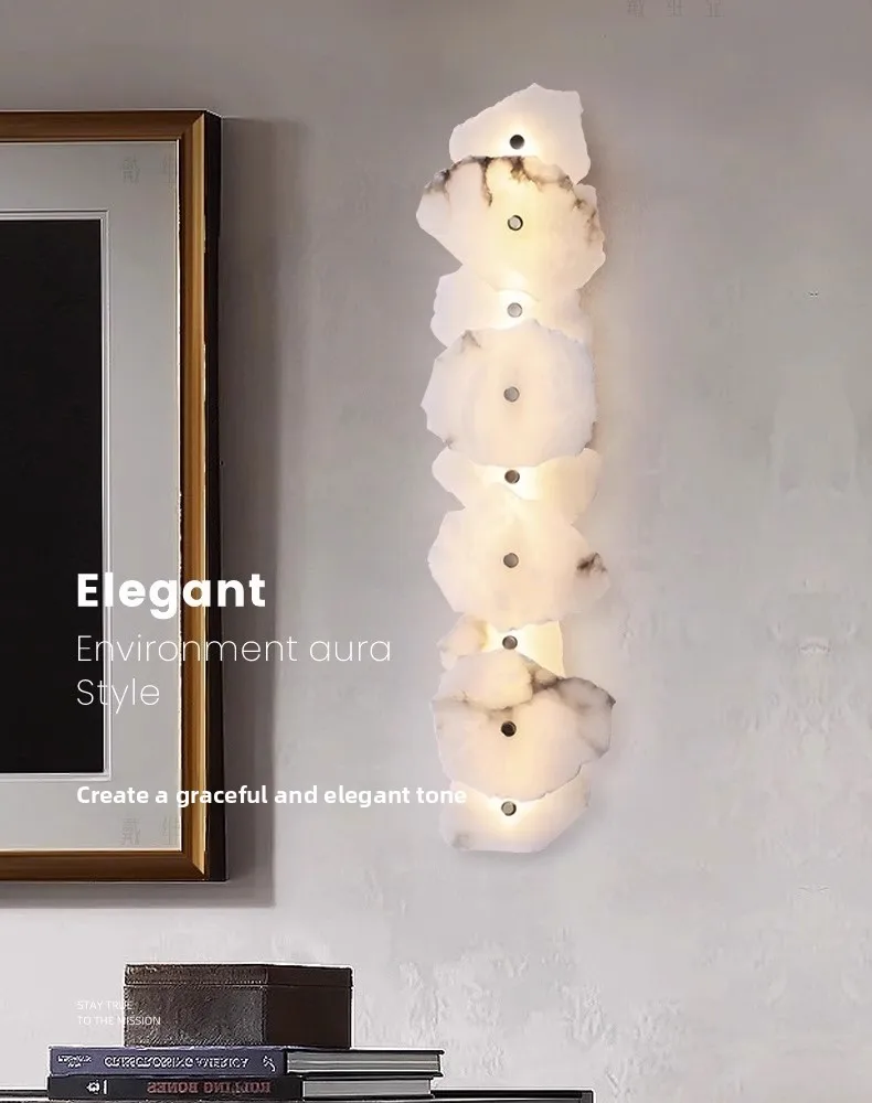 product modern minimalist art designer copper wall lamp living room natural alabaster led light recessed hotel bed side-0