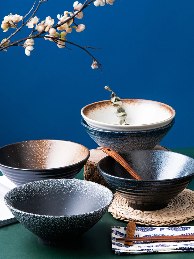 Ins Style Instant Noodle Ceramic Japanese Ramen Bowl Ceramic Bowl Tableware Set Bamboo Hat Household Soup Bowl manufacture