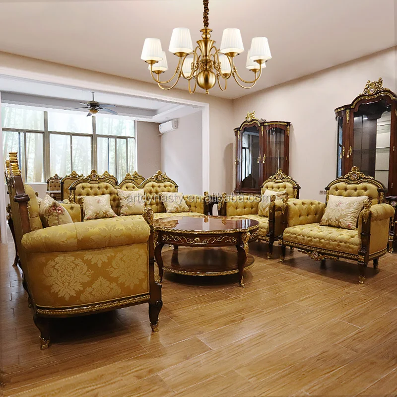 French Luxury home furniture Italian royal style wooden antique sofa set sectional sofa for hotel lobby villa  Living room