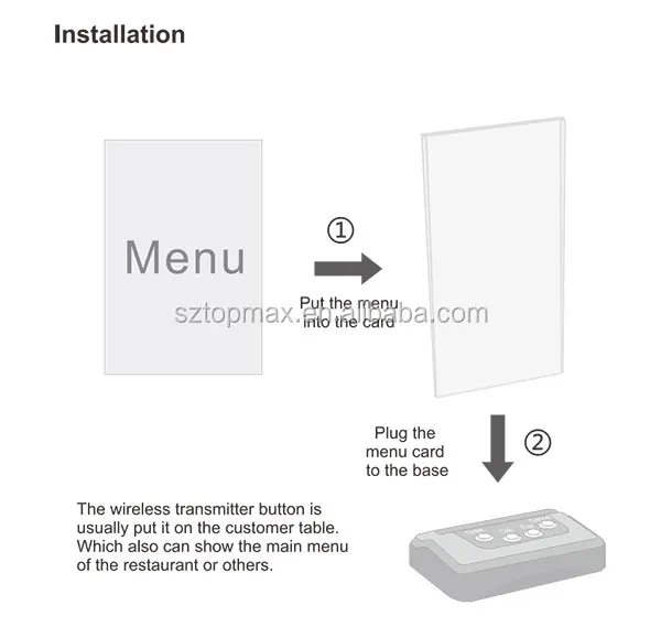 433.92MHz Wireless Table Call Button with Menu Holder for Restaurant ...