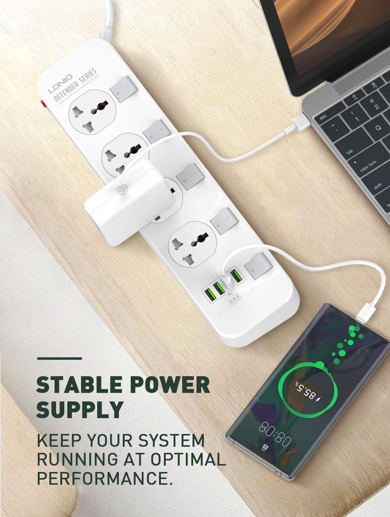 LDNIO SC4408 New 5 Outlet 4 USB port Surge Protector Power Strip With Individual Switch UK/EU/AU/US Plug For option