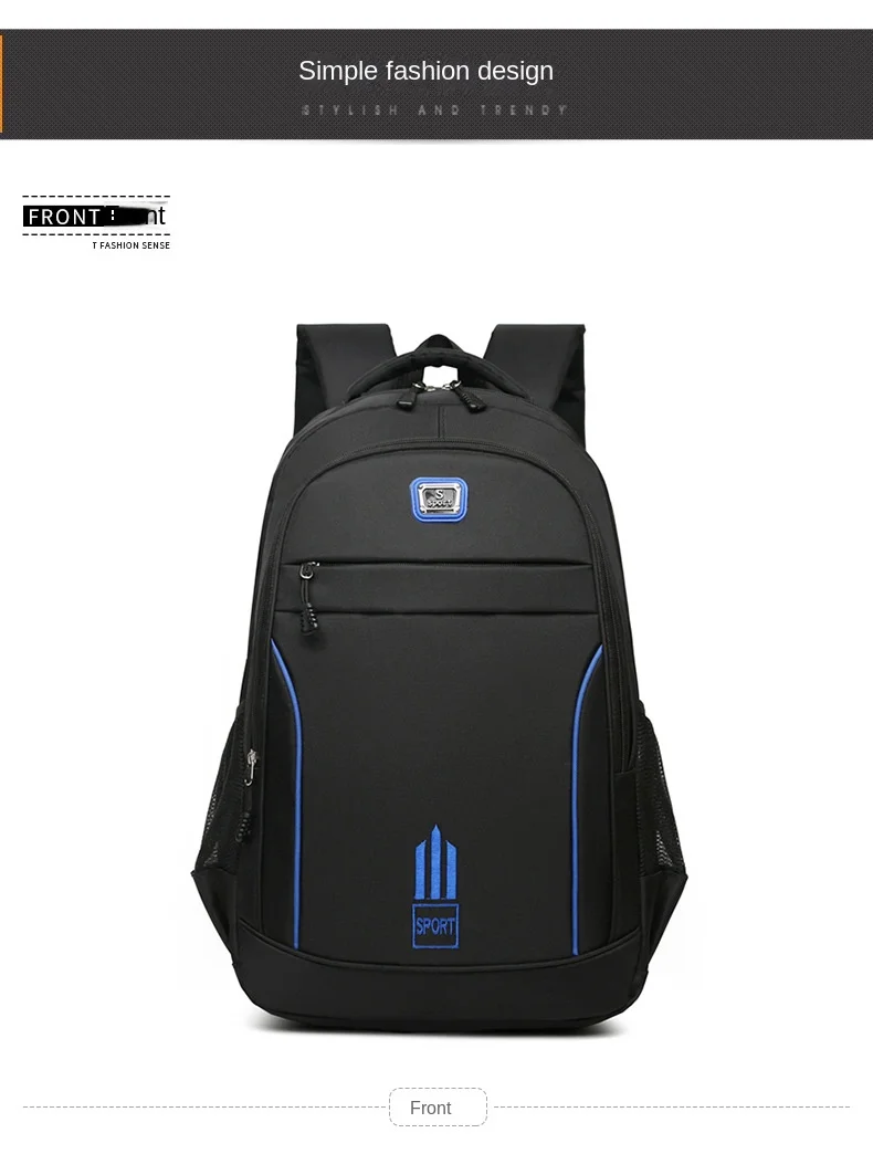 Men's Nylon Oxford Cloth Backpack Large Capacity Casual Travel Bag Polyester Lining Waterproof for Students Simple Everyday Use