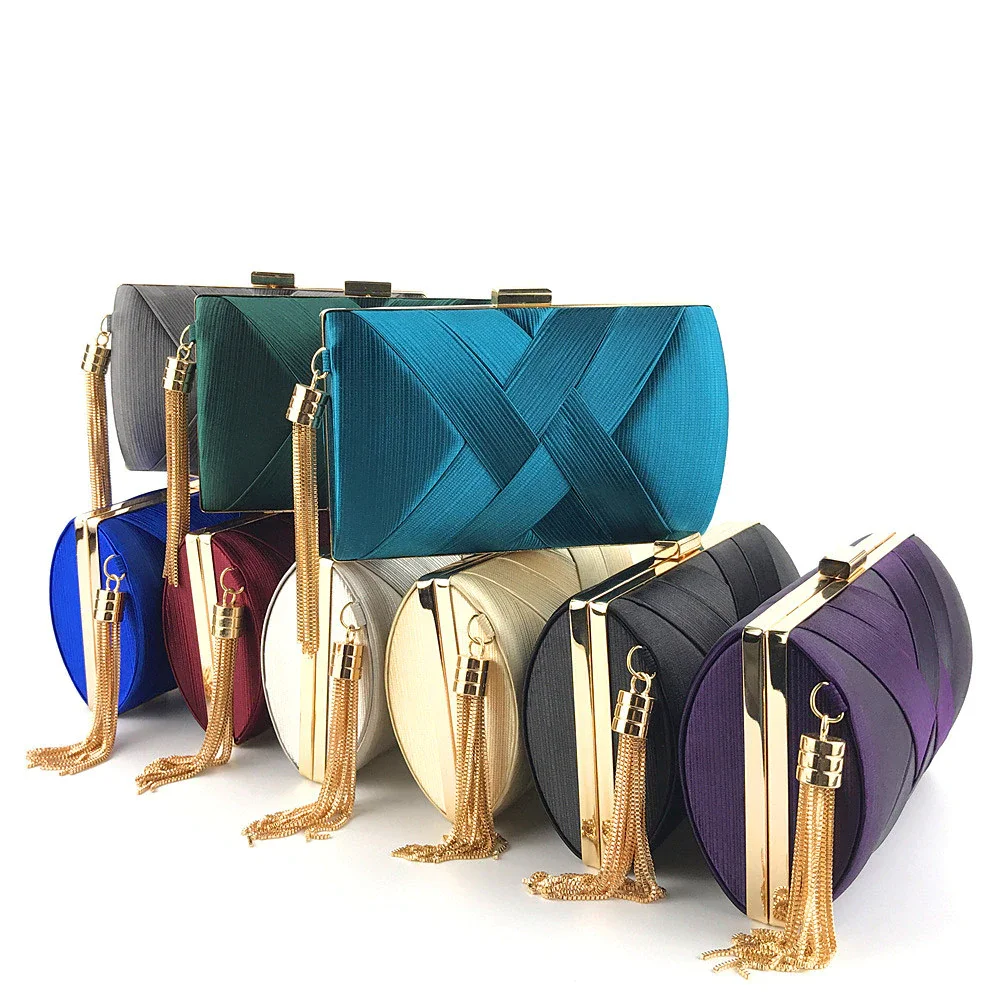 product-GF bags-New Arrival Silk Satin Metal Tassel Lady luxury evening clutch bags chain wedding pa-5