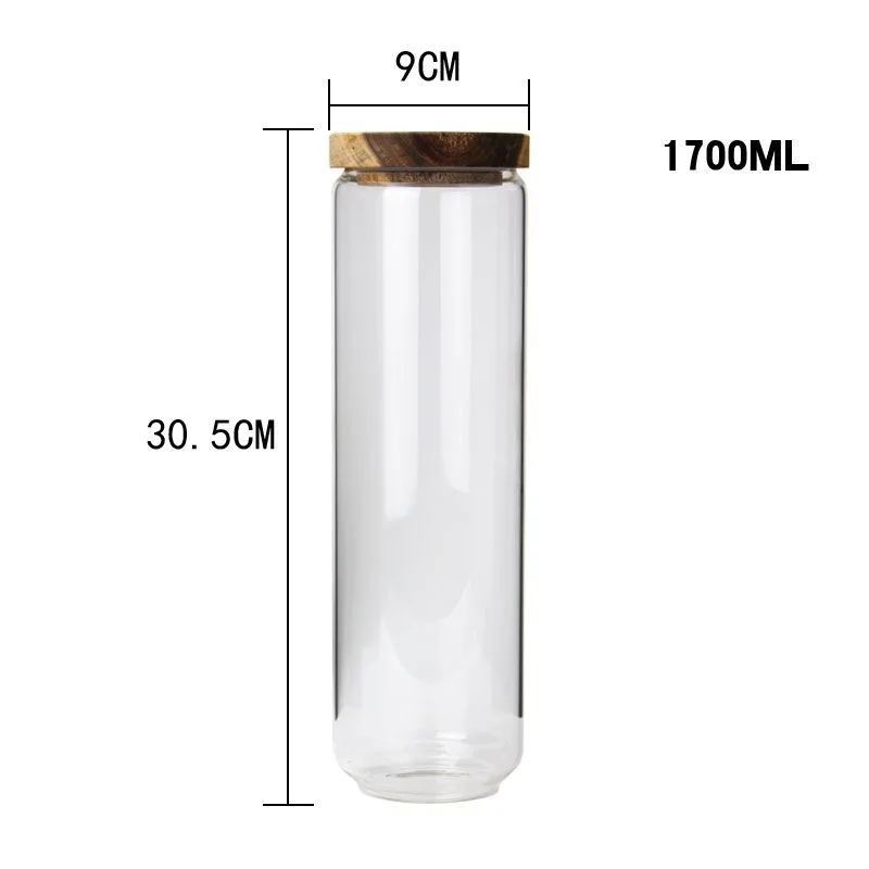 Kitchen storage glass jar with wood lid glass container with wooden lid