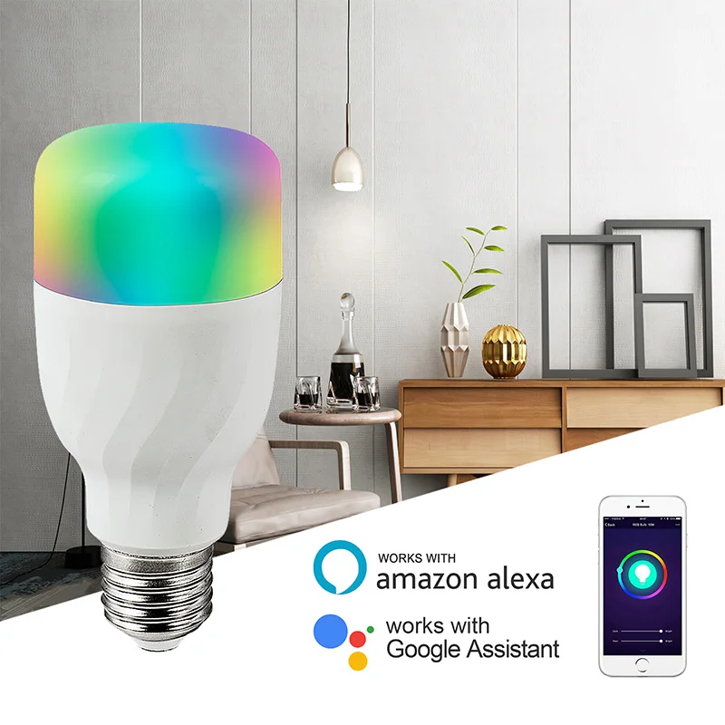 E27 Multicolor Equivalent RGBCW 2700K-6500K 7W 9W WiFi Smart Light Bulb Compatible with Phone Google Home and IFTTT