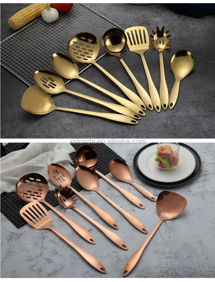 Stainless Steel Rose Gold Kitchen Utensils Cooking Tools Cookware Set