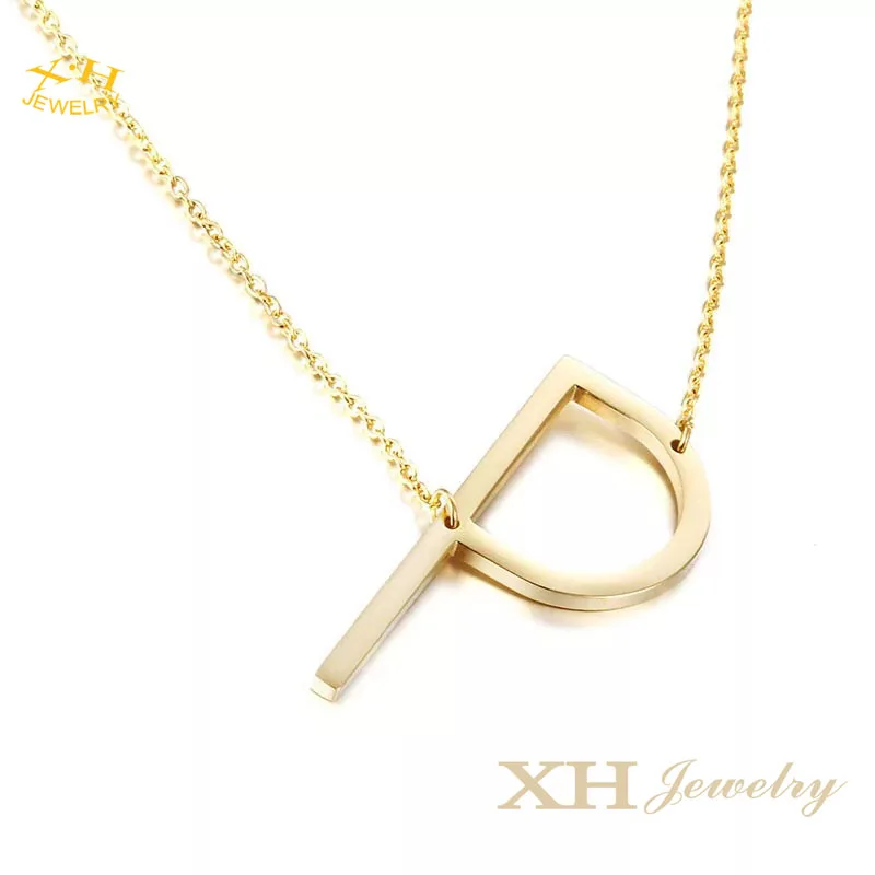 Sideways Initial Necklace 18K Gold Plated Stainless Steel Large Letter Necklace Big Initial Pendant Monogram Name Necklace for Women 