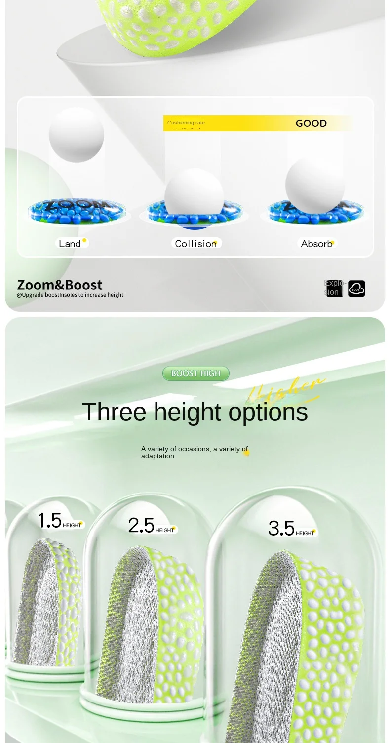 Air Cushion Popcorn Height Increasing Insoles For Sports