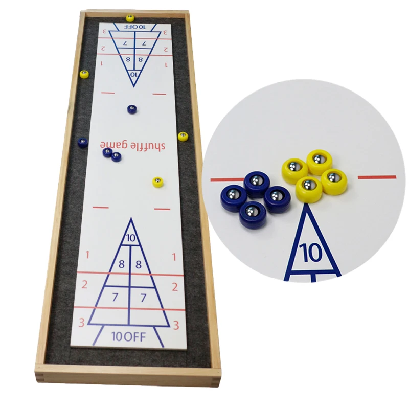 Wooden Shuffleboard And Curling 2 In 1 Table Top Board Game With 8
