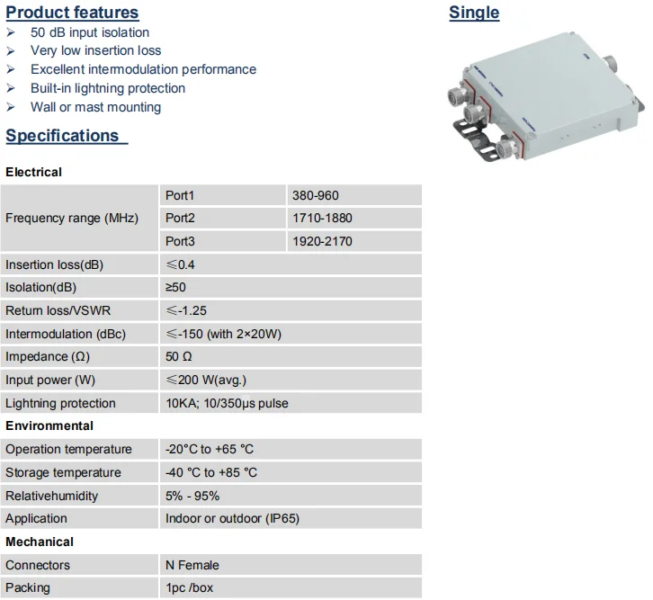Wholesale 790-2700mhz RF Combiner - Low PIM Quad Band