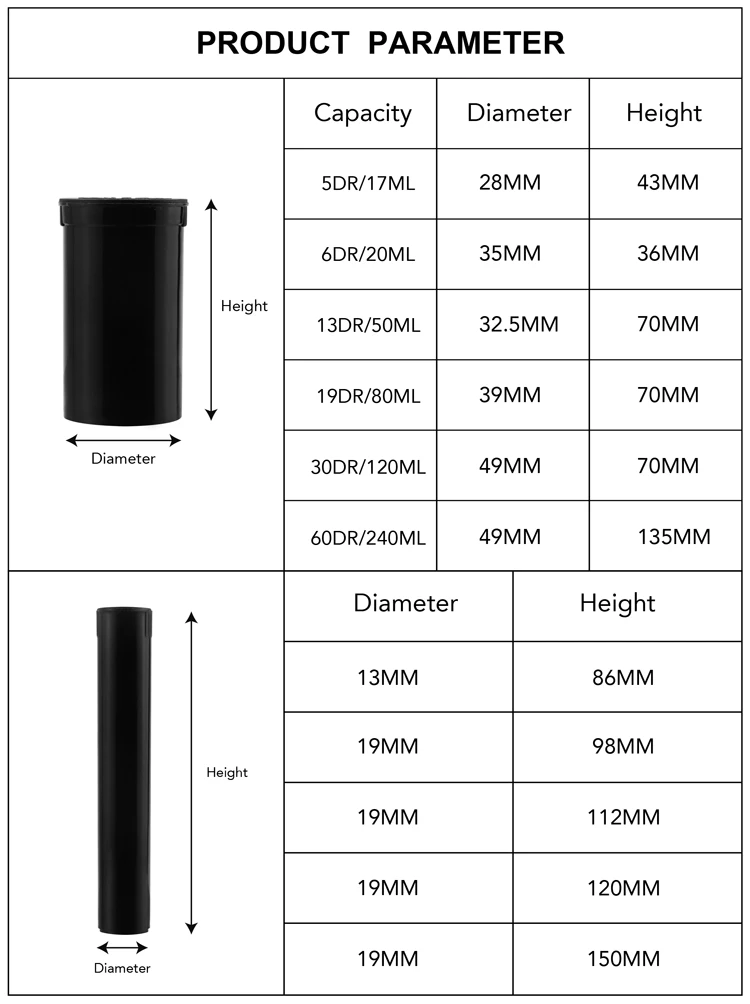 Dram Pill Bottle Size Chart