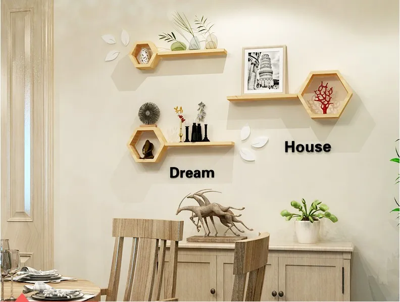 Nordic modern furniture Fixed Wall Floating Wall Mount Commercial Floating Commodity Wooden Wall Shelf