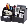 Custom print design pu leather desk accessory organizer office desk stationery holder set