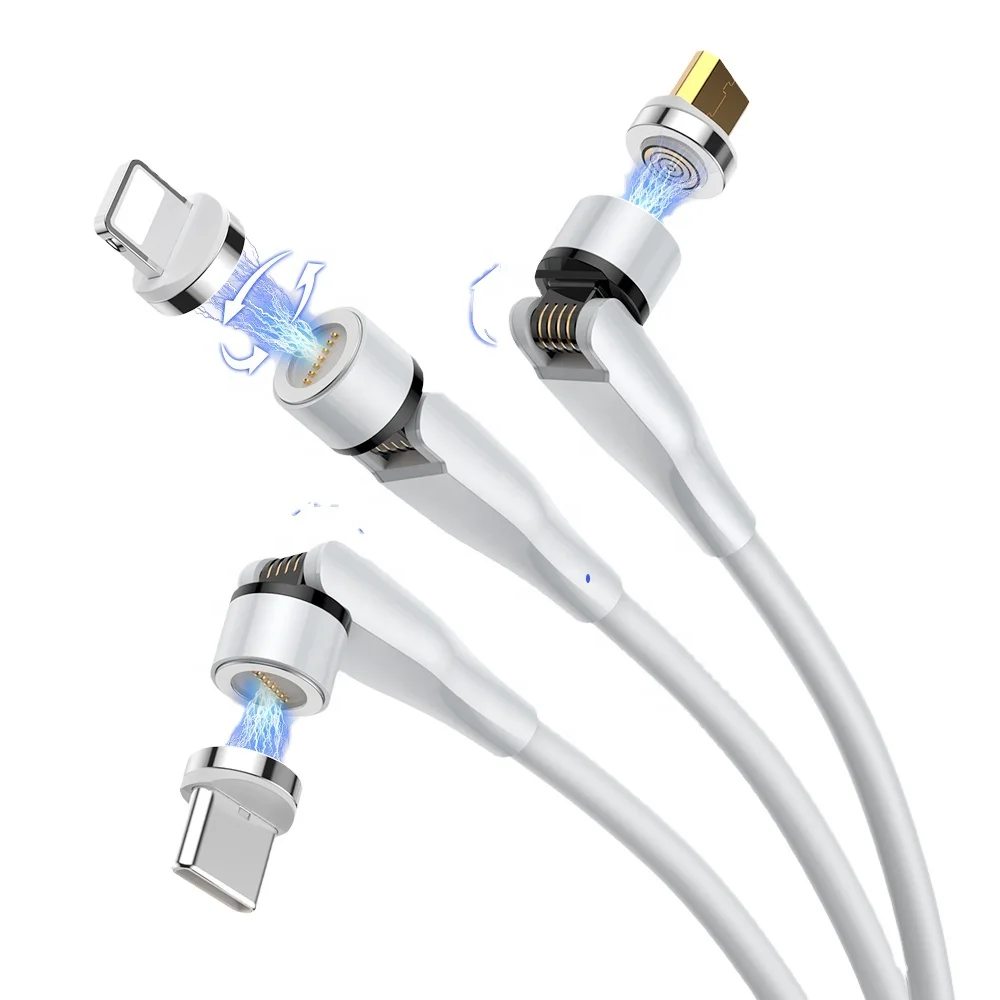 2020 New 540 Rotation LED Micro USB Type C 3 in 1 Magnetic Charging Cable Wire