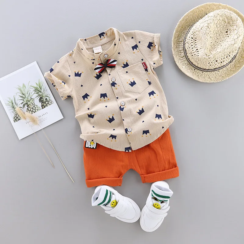 Wholesale Baby Boy Cute Fashion Crown Clothing Set Summer 2pcs Shirt ...