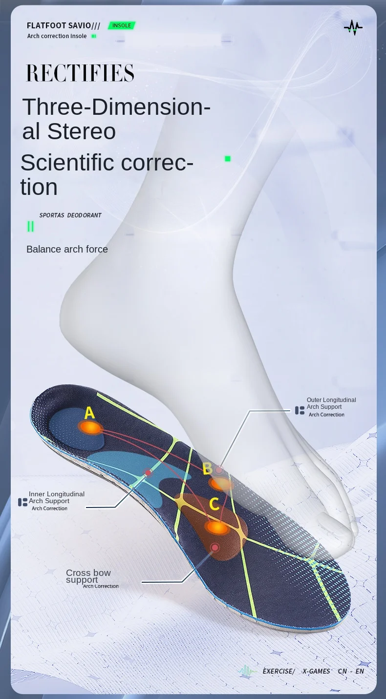 Ergonomic Flat Foot Corrective Insoles Men and Women's Arch Support Pads Comfortable Orthopedic Shoe Inserts for Flat Foot