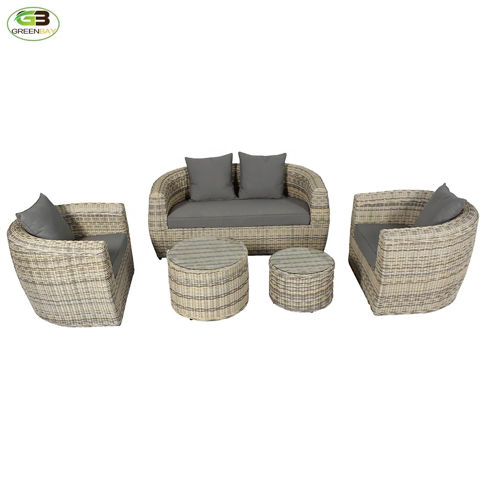 Comfortable 4 Seat Round Wicker Rattan Garden Sofa Set For Outdoor