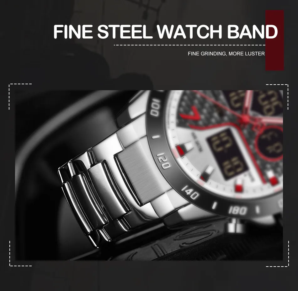 NAVIFORCE Men Watch New Fashion All Steel Quartz Watch Men LED Dual Display Waterproof Male Clock NF9171