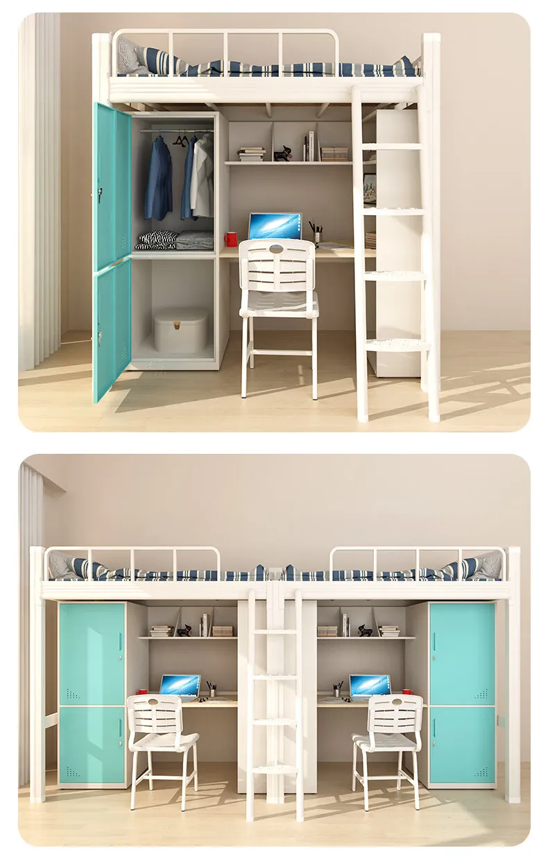 product modern metal bunk bed high low durable desk wardrobe for college students for dormitory apartment living room hotel bedroom-10