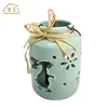 Easter Rabbit Gift Lantern , Ceramic Candle Holder Lantern Holiday Decoration,Relief Fish Embossed Porcelain Easter Lantern