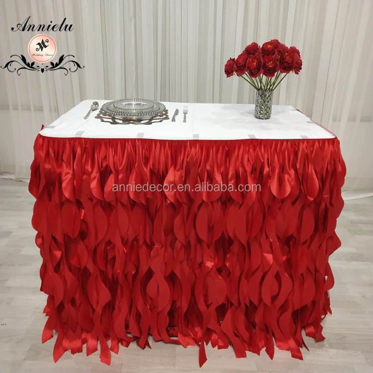 Hot sale red curly willow wedding table skirt