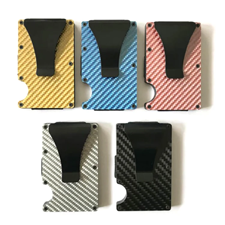 Fábrica feita venda quente minimalista RFID bloqueio carteira de fibra de carbono mens titular do cartão colorido com clipe de dinheiro