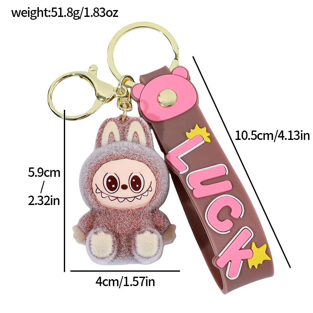 Labubu Cartoon Buck Teeth Silicone Keychain 3D PVC Metal Schoolbag Pendant Small Gift for Car Key Chain Wholesale Available
