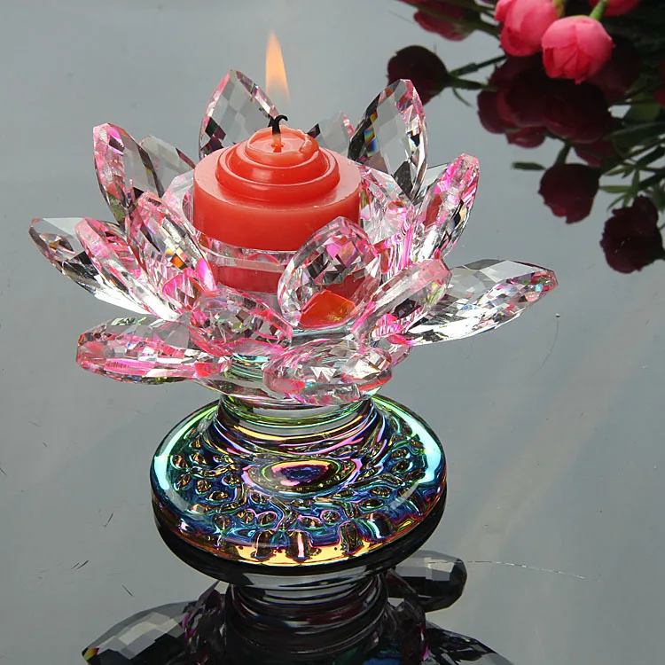 wholesale multi-color crystal lotus Buddha candle holders / paper weight from 6cm to 14cm diameter factory