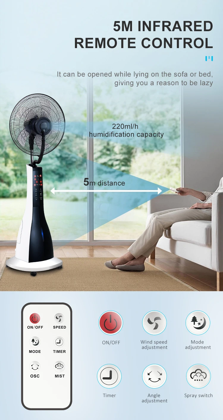 16 Inch Water Mist Fan With Mist Sprayer Indoor Cool Mist Fans Cooling