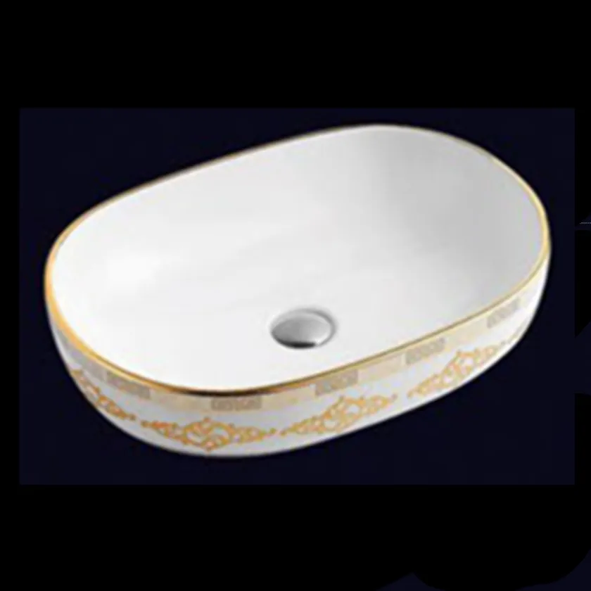 Wholesale Fashion Color Sanitary Ware Ceramic Gold Art Basin Sink For Bathroom